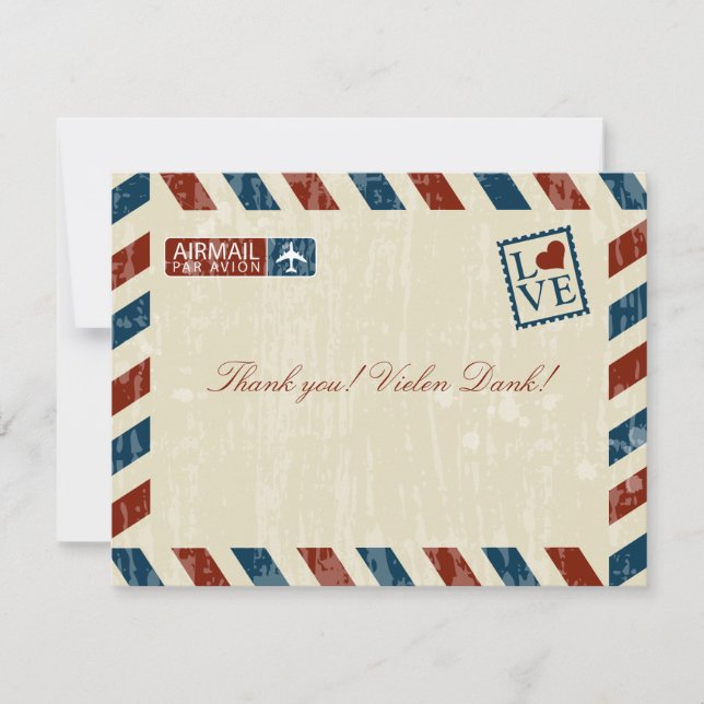 Vintage Airmail Wedding Thank You (Front)