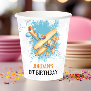Vintage Airplane 1st Birthday Party Paper Cups