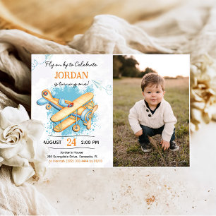Vintage Airplane 1st Birthday Party Photo Invitation