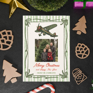 Vintage Airplane and Christmas Tree Photo Aviation Holiday Card