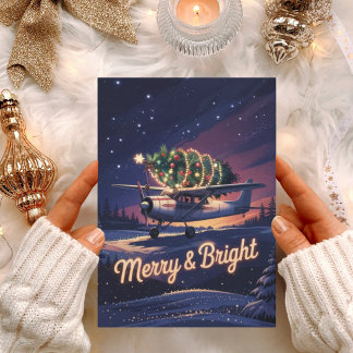 Vintage Airplane and Christmas Tree Photo Funny Holiday Card