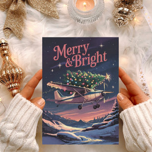 Vintage Airplane and Christmas Tree Photo Funny Holiday Card