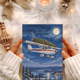 Vintage Airplane and Christmas Tree Photo Funny Holiday Card