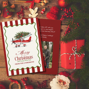 Vintage Airplane and Christmas Tree Photo Funny Holiday Card