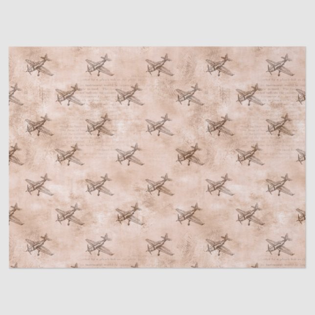 Vintage Airplane and Newsprint Decoupage Tissue Paper (Front)
