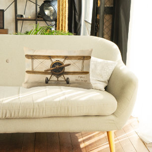 Vintage Airplane Antique Biplane Aviation Birthday Lumbar Pillow