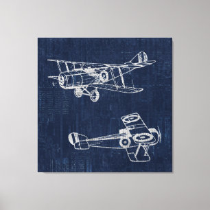 Vintage Airplane Art Newspaper Text & Script Style Canvas Print