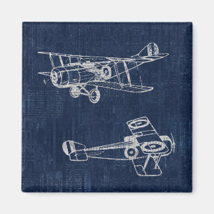 Vintage Airplane Art Newspaper Text & Script Style Magnet