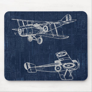 Vintage Airplane Art Newspaper Text & Script Style Mouse Pad