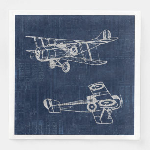 Vintage Airplane Art Newspaper Text & Script Style Napkin