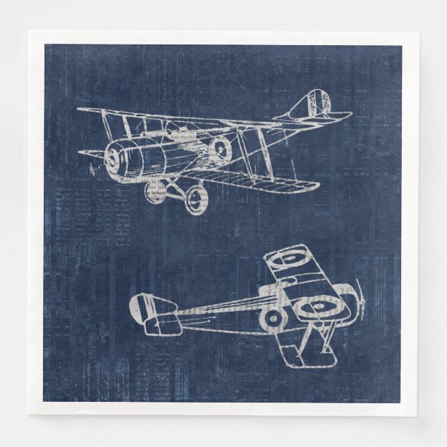 Vintage Airplane Art Newspaper Text & Script Style Napkin (Front)