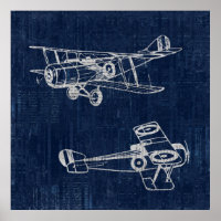 Vintage Airplane Art Newspaper Text & Script Style