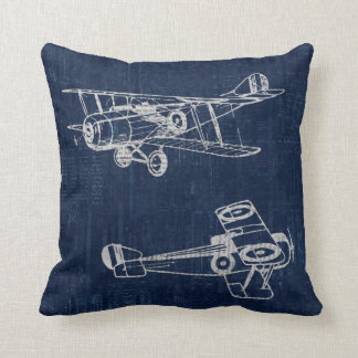 Vintage Airplane Art Newspaper Text & Script Style Throw Pillow
