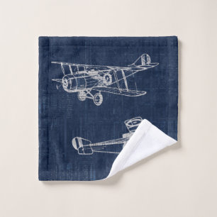 Vintage Airplane Art Newspaper Text & Script Style Wash Cloth