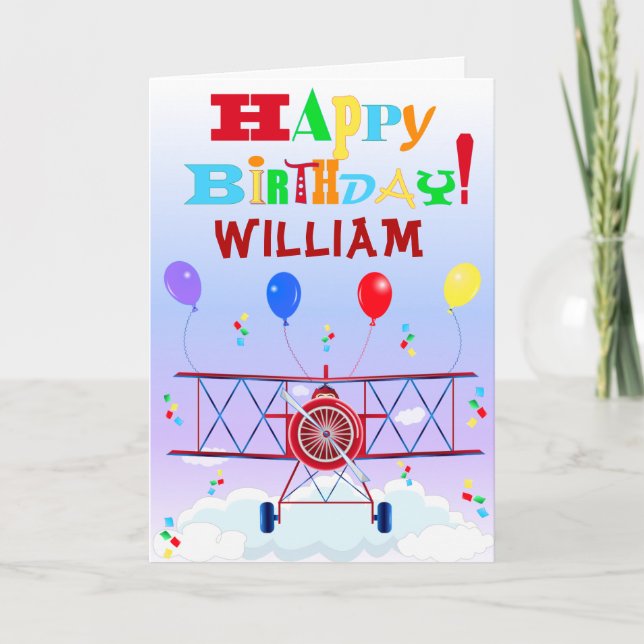 Vintage Airplane Aviator Balloons Birthdays Card (Front)