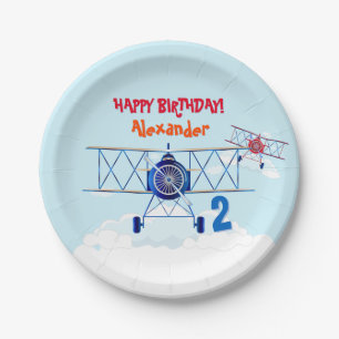Vintage Airplane Aviator Birthday Paper Plate