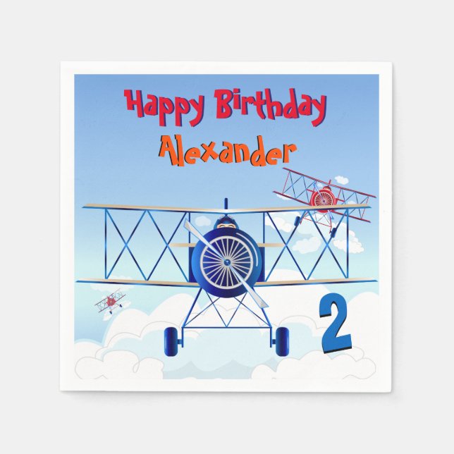 Vintage Airplane Aviator Birthday Party Napkin (Front)