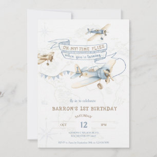 Vintage Airplane Aviator Pilot 1st Birthday Invitation