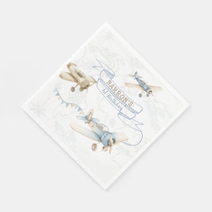 Vintage Airplane Aviator Pilot 1st Birthday Napkin