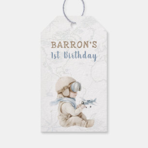Vintage Airplane Aviator Pilot 1st Birthday Thank Gift Tags