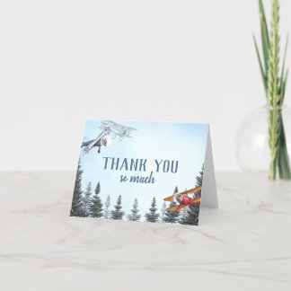 Vintage Airplane Baby Boy Folded Thank You Card
