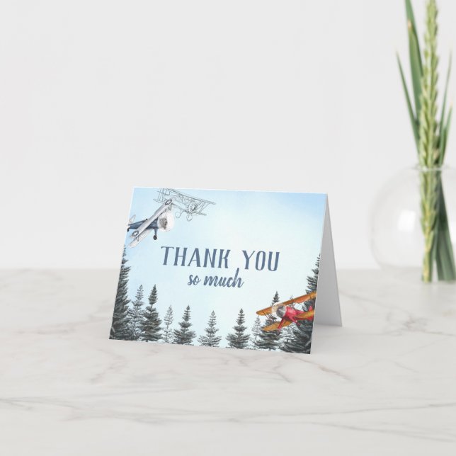 Vintage Airplane Baby Boy Folded Thank You Card (Front)