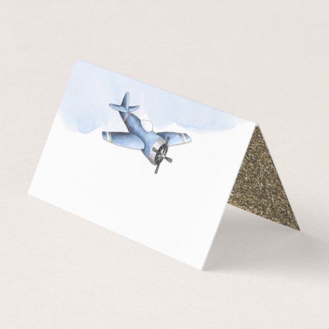 Vintage Airplane Baby Shower Food Table Card (Front)