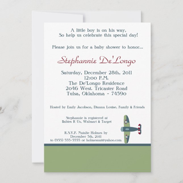 Vintage Airplane Baby Shower Invitation (Front)