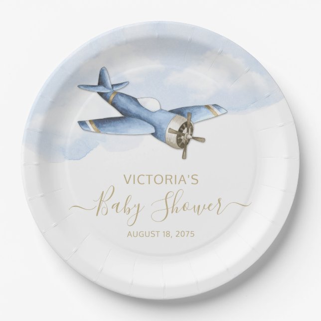 Vintage Airplane Baby Shower Paper Plates (Front)