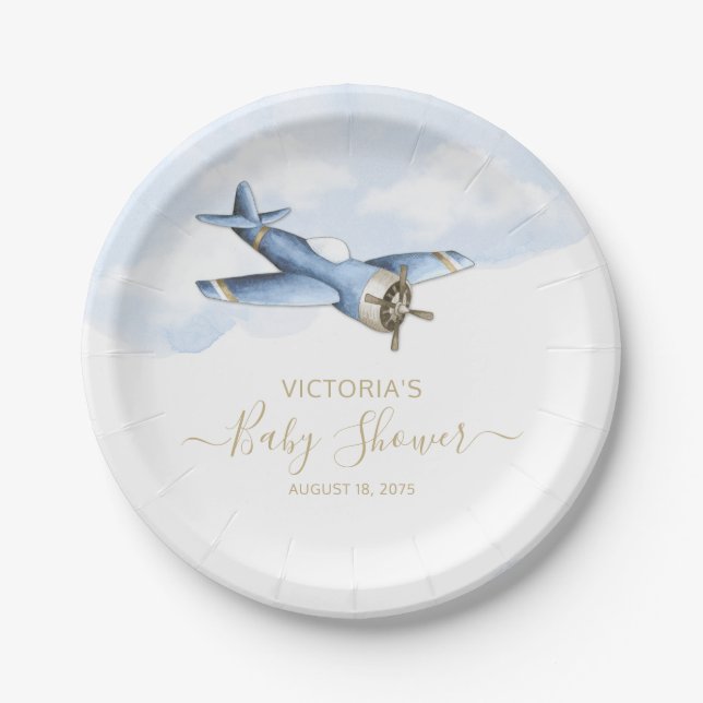 Vintage Airplane Baby Shower Paper Plates (Front)
