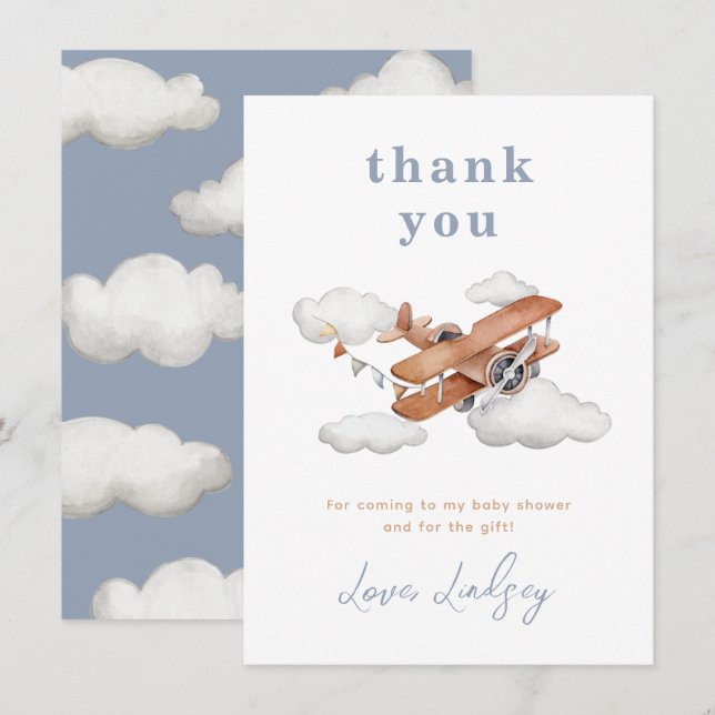 Vintage Airplane Baby Shower Thank You Card  (Front/Back)