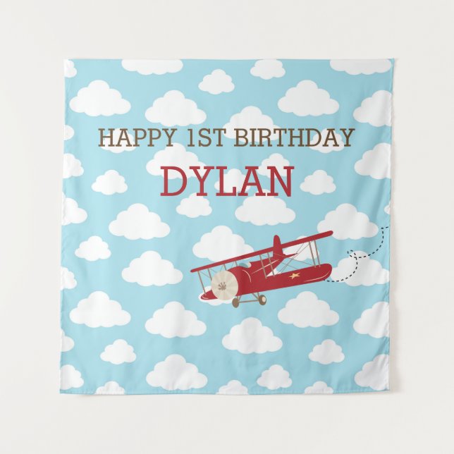 Vintage Airplane Backdrop / Boy Birthday Banner Tapestry (Front)