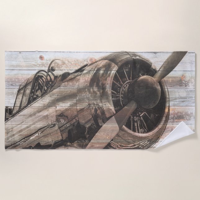 Vintage Airplane Beach Towel (Front)