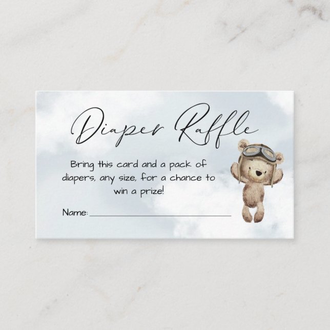 Vintage Airplane Bear Diaper Raffle Card Insert (Front)
