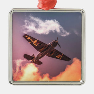 Vintage Airplane Beautiful Sky Metal Ornament