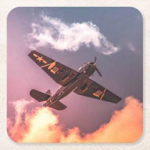 Vintage Airplane Beautiful Sky Square Paper Coaster