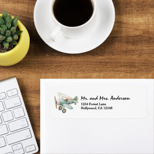 Vintage Airplane Biplane Watercolor Return Address