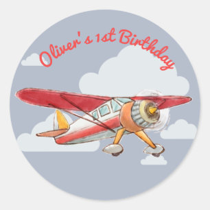 Vintage Airplane Birthday Classic Round Sticker