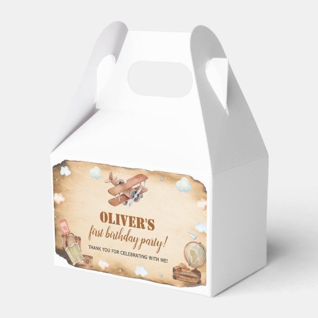 Vintage Airplane Birthday Favour Box (Front Side)