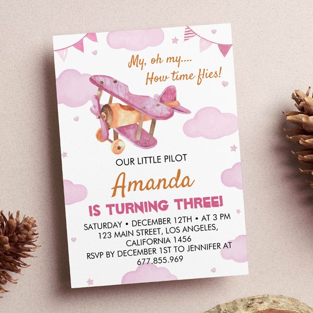 Vintage Airplane Birthday Invitation Time Flies (Creator Uploaded)
