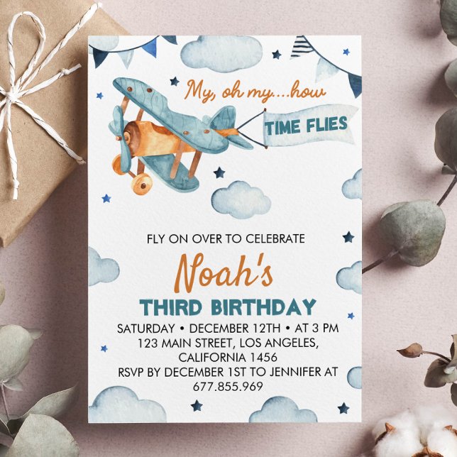 Vintage Airplane Birthday Invitation Time Flies (Creator Uploaded)