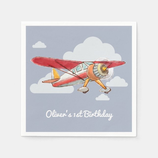 Vintage Airplane Birthday Napkin (Front)
