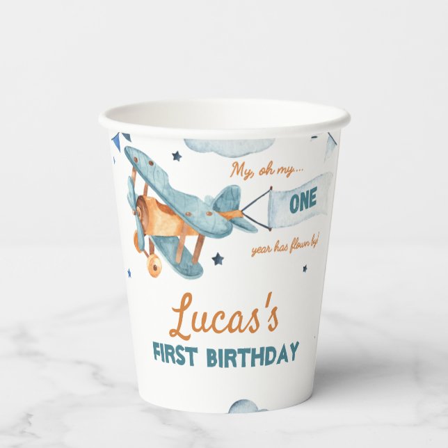 Vintage Airplane Birthday Paper Cups (Back)