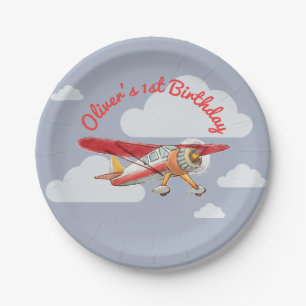 Vintage Airplane Birthday Paper Plate