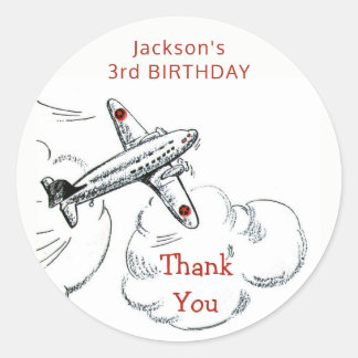 Vintage Airplane Birthday Party Favour Thank You Classic Round Sticker