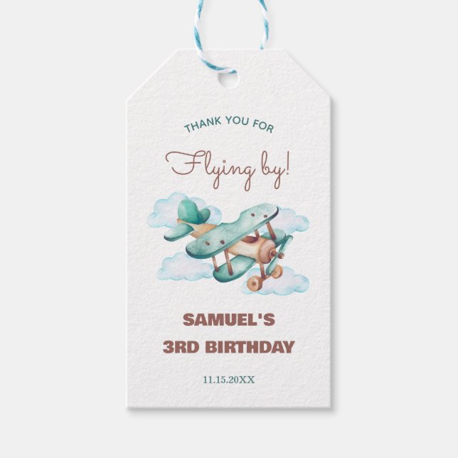 Vintage Airplane Birthday Party  Gift Tags (Front)