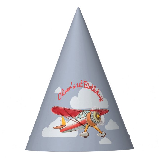 Vintage Airplane Birthday Party Hat (Front)