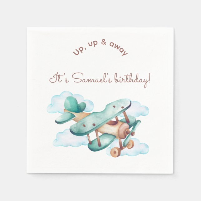 Vintage Airplane Birthday Party Napkins (Front)