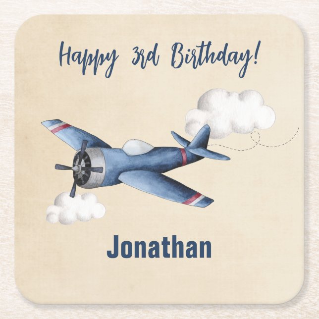 Vintage Airplane Birthday Party Paper Coaster (Front)