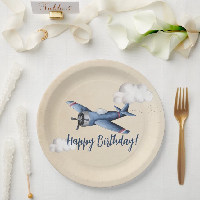 Vintage Airplane Birthday Party Paper Plate (Wedding)